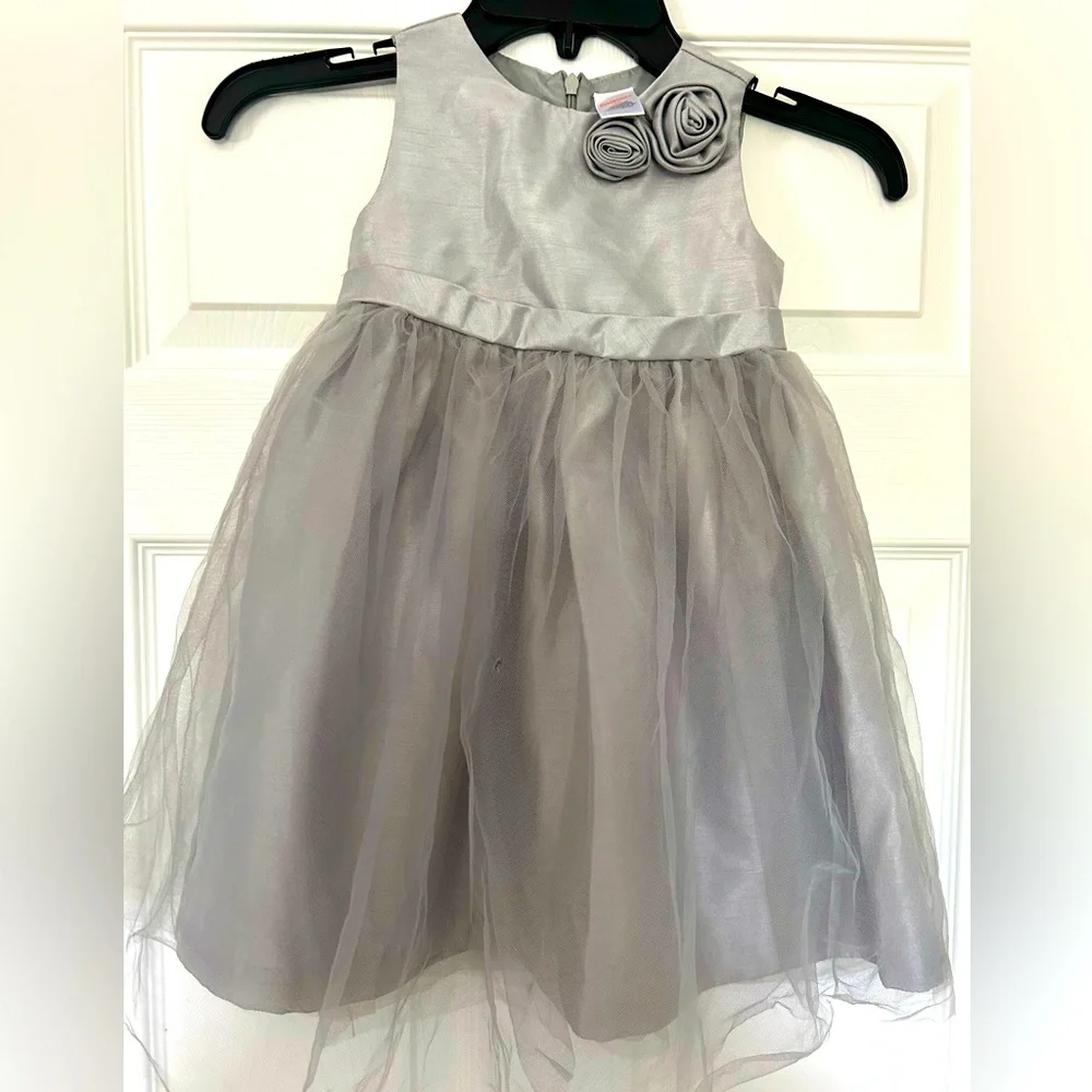 Gymboree grey satin dress with layered tulle skirt‎ Size 3T